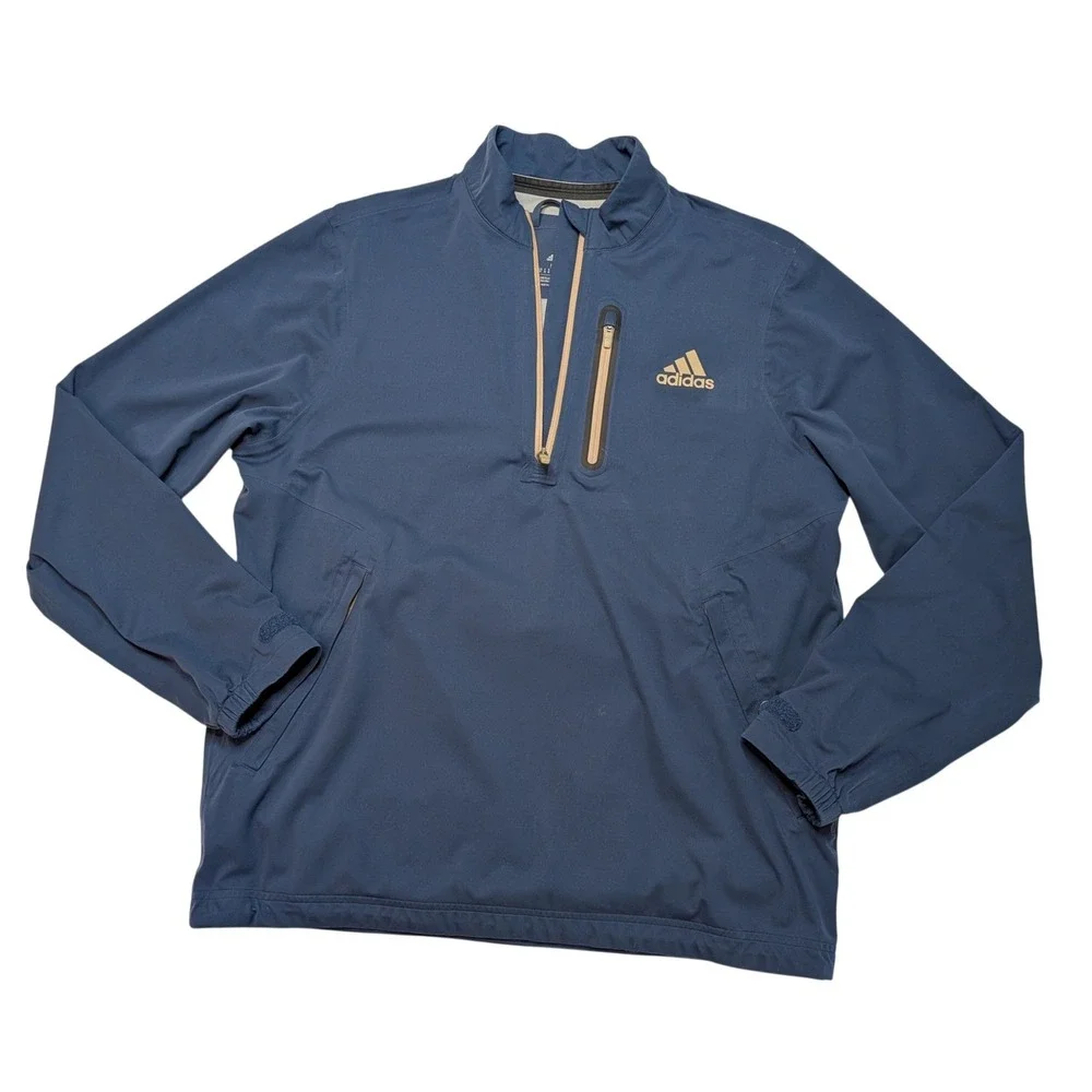 Adidas RAIN.RDY Golf Rain Jacket Men's M Navy Blue Waterproof 1/4 Zip Pullover
